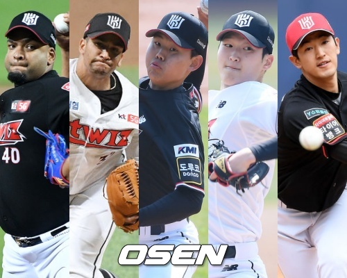 [사진] 좌측부터 데스파이네-쿠에바스-소형준-배제성-고영표