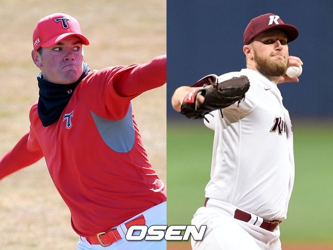 [사진] KIA 타이거즈 애런 브룩스(왼쪽), 키움 히어로즈 에릭 요키시. / OSEN DB