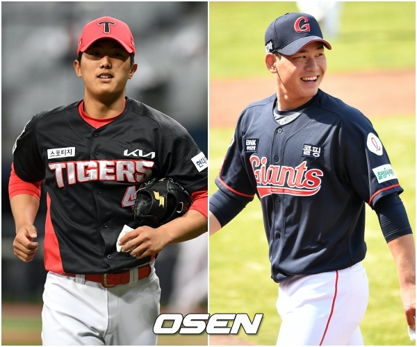 KIA 타이거즈 신인투수 이의리(왼쪽)와 롯데 자이언츠 신인투수 김진욱./OSEN DB