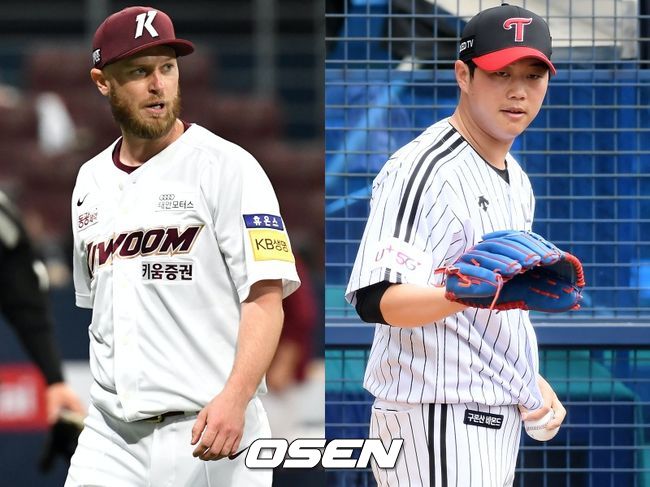 [사진] 키움 히어로즈 에릭 요키시(왼쪽), LG 트윈스 함덕주. / OSEN DB
