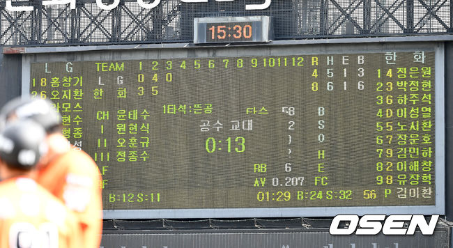 사진은 2회말 공격이 종료된 뒤의 전광판. / dreamer@osen.co.kr