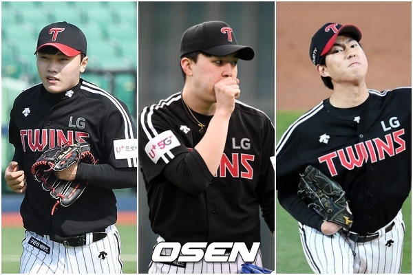 [사진] 김윤식-이민호-이상영(왼쪽부터), LG의 2000년대생 선발 트리오.
