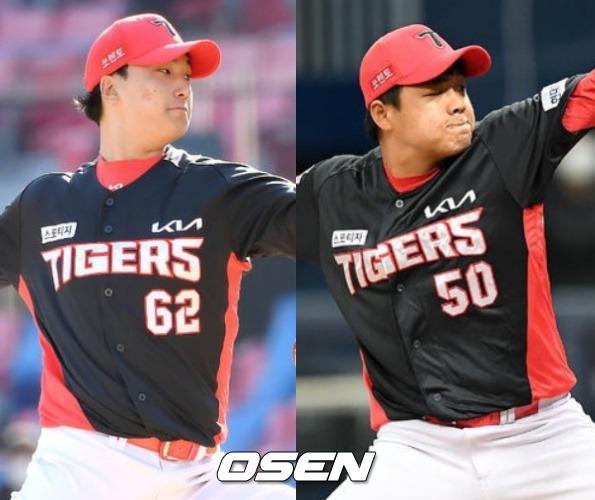 2021 KIA 마무리 정해영과 필승맨 장현식(왼쪽부터)./OSEN DB