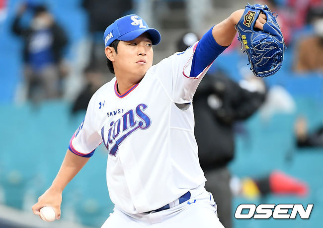 삼성 양창섭이 마운드에 올라 힘차게 공을 뿌리고 있다./ksl0919@osen.co.kr