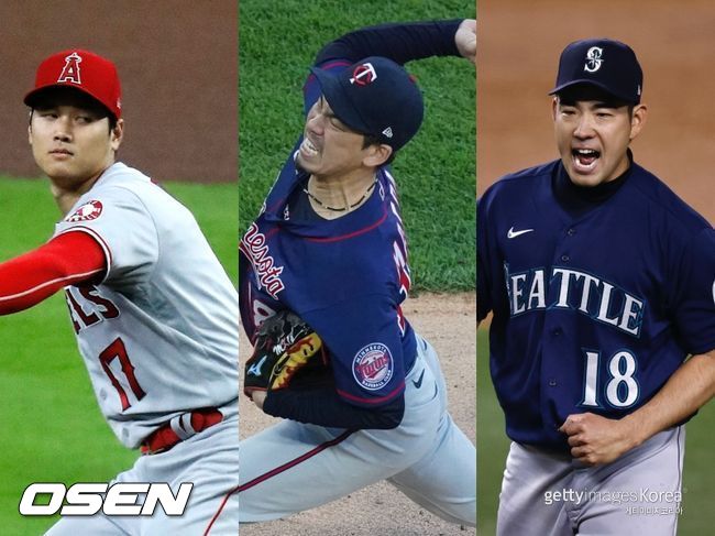 [사진] LA 에인절스 오타니 쇼헤이(왼쪽부터), 미네소타 트윈스 마에다 겐타, 시애틀 매리너스 기쿠치 유세이. ⓒGettyimages(무단전재 및 재배포 금지)