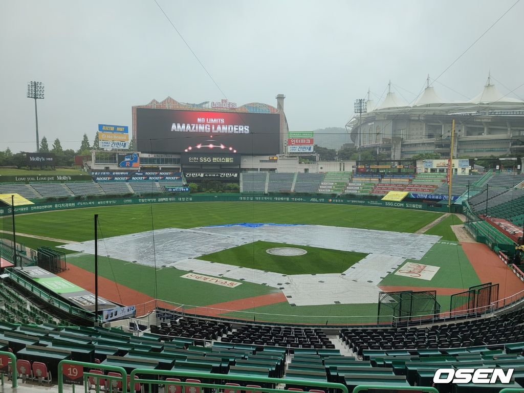 16일 인천SSG랜더스필드에서 열릴 예정이었던 SSG와 두산의 더블헤더 1차전이 우천취소 됐다. /knightjisu@osen.co.kr