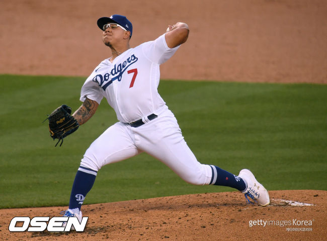 [사진] 다저스 선발투수 유리아스가 19일(한국시간) 애리조나전에서 승리투수가 됐다. ⓒGettyimages(무단전재 및 재배포 금지)