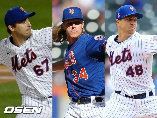 [사진] 뉴욕 메츠 세스 루고(왼쪽부터), 노아 신더가드, 제이콥 디그롬. ⓒGettyimages(무단전재 및 재배포 금지)