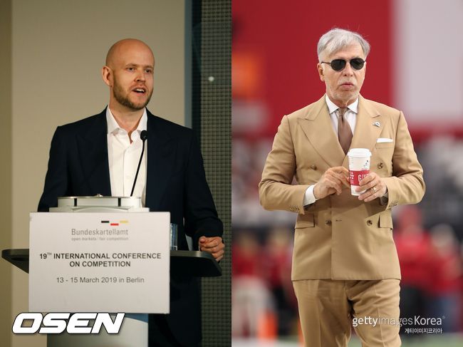 다니엘 에크 스포티파이 CEO(좌)와 스탠 크뢴케 아스날 구단주(우) [사진] ⓒGettyimages(무단전재 및 재배포 금지)