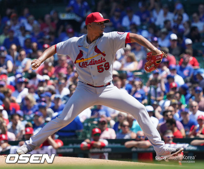 [사진] 세인트루이스 선발 오비에도가 12일(한국시간) 컵스전에서 첫 승 사냥에 실패했다. ⓒGettyimages(무단전재 및 재배포 금지)
