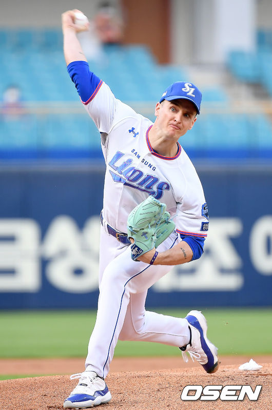 22일 오후 대구 삼성라이온즈파크에서 ‘2021 신한은행 SOL KBO리그’ 삼성 라이온즈와 한화 이글스의 경기가 열렸다.1회초 삼성 선발 뷰캐넌이 마운드에 올라 힘차게 공을 뿌리고 있다. 2021.06.22 /ksl0919@osen.co.kr