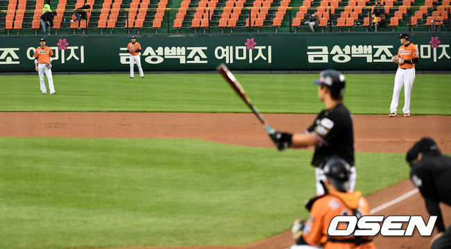 1회말 2사 주자없는 상황 KT 강백호 타석 때 한화 유격수 하주석이 2루수 자리로 옮겨 수비를 준비하고 있다.. / dreamer@osen.co.kr