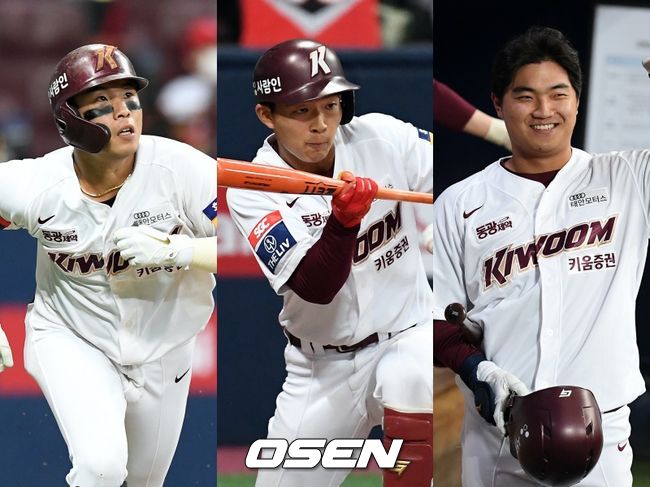 [사진] 키움 히어로즈 송우현(왼쪽), 김휘집, 이주형. /OSEN DB