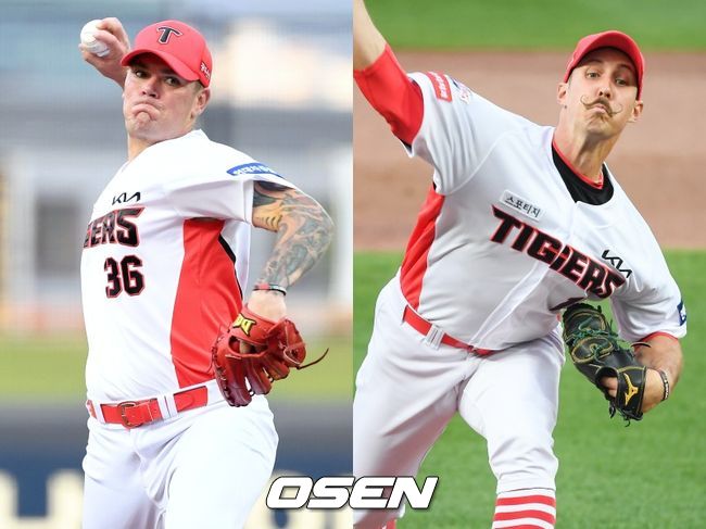 [사진] KIA 타이거즈 애런 브룩스(왼쪽), 다니엘 멩덴. /OSEN DB
