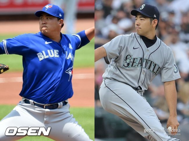 [사진] 토론토 블루제이스 류현진(왼쪽), 시애틀 매리너스 유세이 기쿠치. ⓒGettyimages(무단전재 및 재배포 금지)