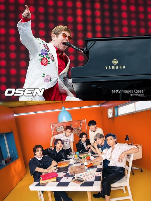 [사진=ⓒGettyimages(무단전재 및 재배포 금지), 빅히트 뮤직 제공] 엘튼 존(위)이 방탄소년단(아래) 신곡을 직접 언급했다.