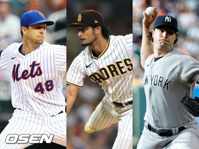 [사진] 뉴욕 메츠 제이콥 디그롬(왼쪽부터), 샌디에이고 파드리스 다르빗슈 유, 뉴욕 양키스 게릿 콜. ⓒGettyimages(무단전재 및 재배포 금지)
