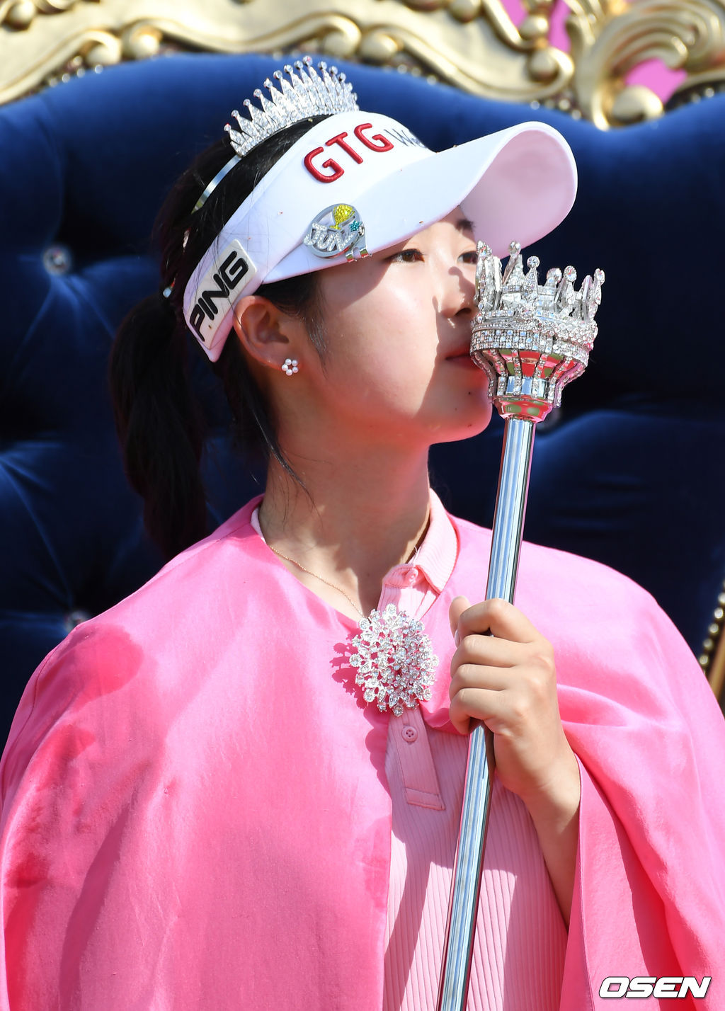 경기 종료 후 전예성이 취재진을 향해 포즈를 취하고 있다. 2021.07.18 /ksl0919@osen.co.kr