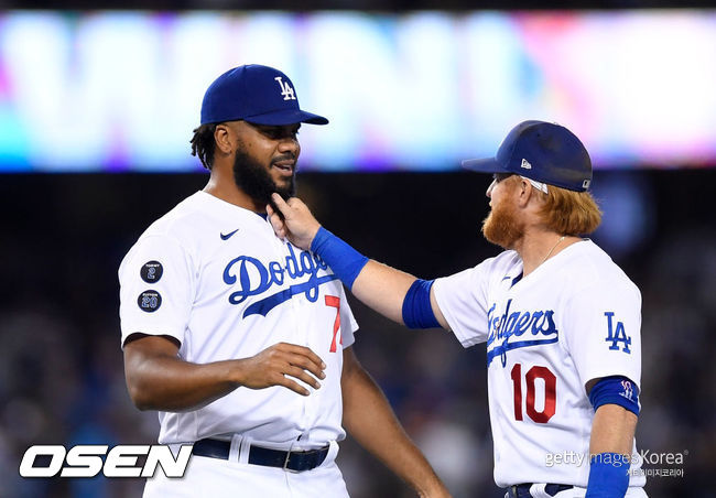 [사진] 켄리 잰슨(왼쪽), 저스틴 터너 2021.07.25 ⓒGettyimages(무단전재 및 재배포 금지)