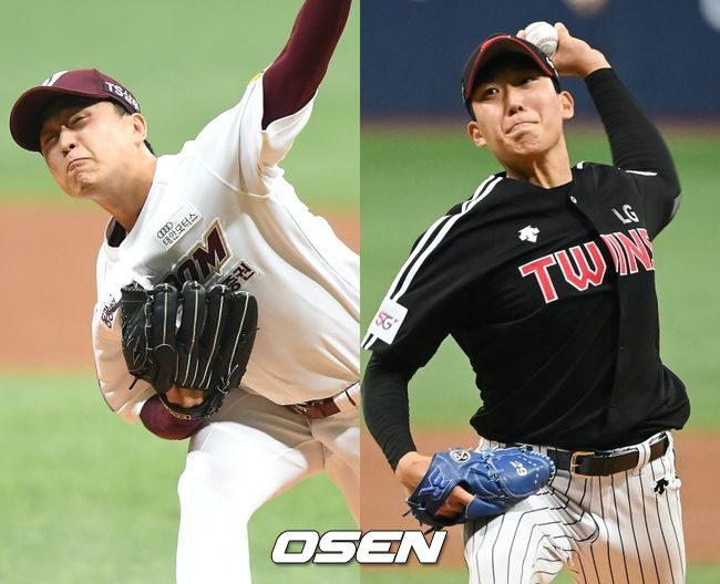 [사진] 키움 히어로즈 이승호(왼쪽), LG 트윈스 손주영. /OSEN DB