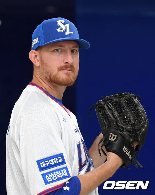 삼성 새 외국인 투수 몽고메리가 포즈를 취하고 있다. 2021.07.07 /sunday@osen.co.kr