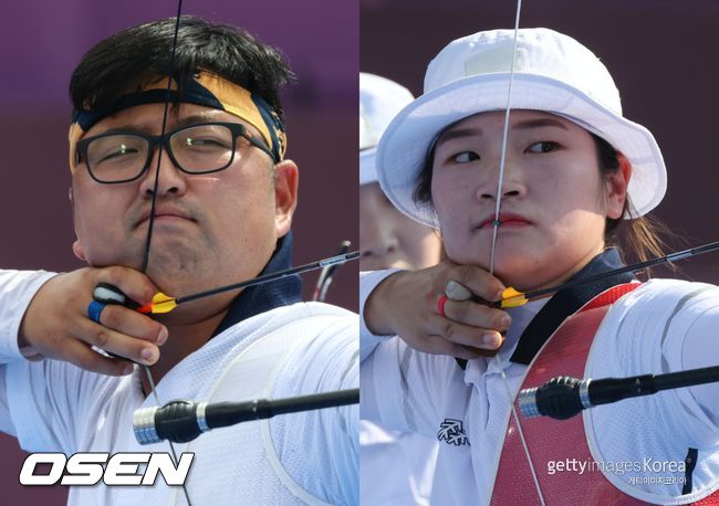 [사진] 김우진(왼쪽)과 강채영 /ⓒGettyimages(무단전재 및 재배포 금지)