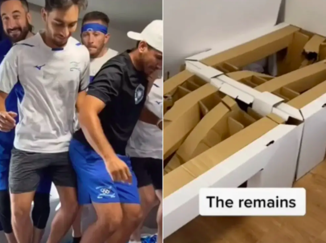 [사진] 골판지 침대에 올라선 이스라엘 선수들. /벤 와그너 SNS