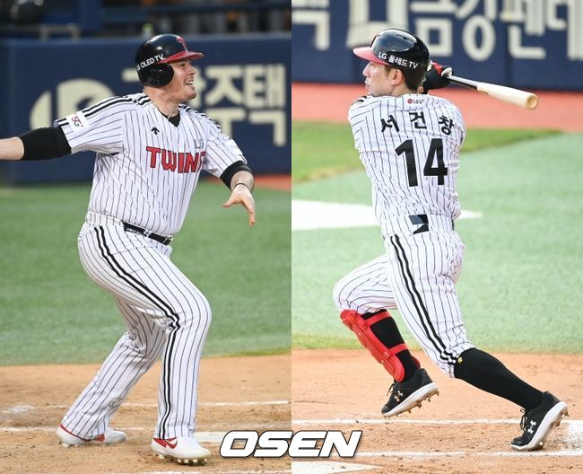 [사진] LG 트윈스 저스틴 보어(왼쪽), 서건창. /OSEN DB