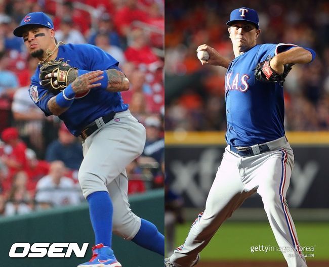 [사진] 하비에르 바에즈(왼쪽), 카일 깁슨. ⓒGettyimages(무단전재 및 재배포 금지)