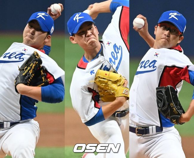 [사진] 대표팀 김민우(왼쪽부터), 김진욱, 박세웅. /OSEN DB