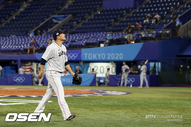 [사진] 다나카는 2021년 8월 2일 일본 요코하마 야구장에서 열린 ‘2020 도쿄 올림픽’ 미국 대표팀과 경기에서 선발 등판해 3⅔이닝 동안 6피안타 6탈삼진 1볼넷 3실점을 기록했다.  ⓒGettyimages(무단전재 및 재배포 금지)