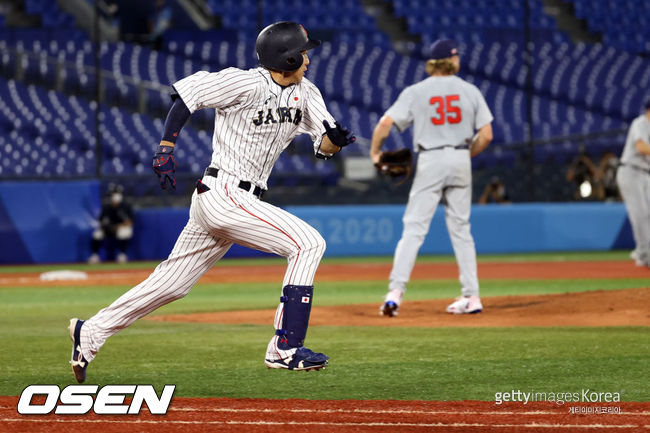 [사진] 일본은 2021년 8월 2일 일본 요코하마 야구장에서 열린 ‘2020 도쿄 올림픽’ 미국 대표팀과 경기에서 연장 10회 승부 끝에 7–6 승리를 거뒀다. ⓒGettyimages(무단전재 및 재배포 금지)