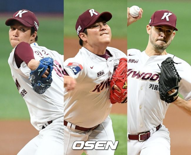 [사진] 키움 히어로즈 안우진(왼쪽부터), 한현희, 제이크 브리검. /OSEN DB