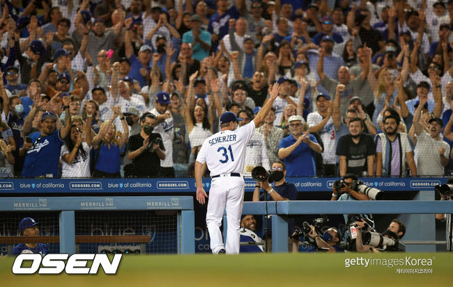 [사진] 다저스 이적생 투수 슈어저는 2021년 8월 5일(한국시간) 휴스턴전에서 호투하며 승리투수가 됐다.ⓒGettyimages(무단전재 및 재배포 금지)