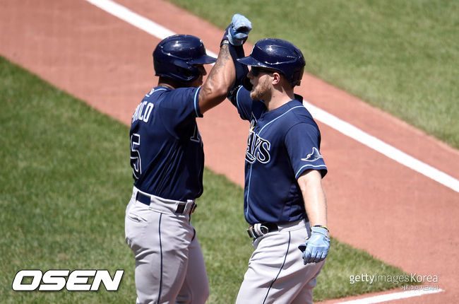 [사진] 오스틴 메도우스(왼쪽), 완더 프랑코 2021.08.09 ⓒGettyimages(무단전재 및 재배포 금지)