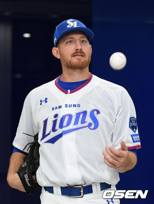 삼성 새 외국인 투수 몽고메리가 포즈를 취하고 있다. 2021.07.07 /sunday@osen.co.kr