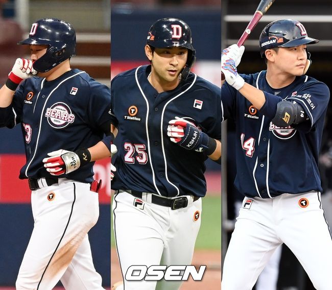 [사진] 두산 베어스 양석환(왼쪽부터), 강승호, 박계범. /OSEN DB
