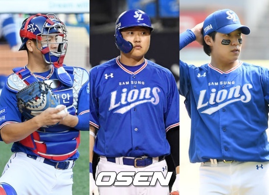 [사진] 좌측부터 강민호-오재일-원태인