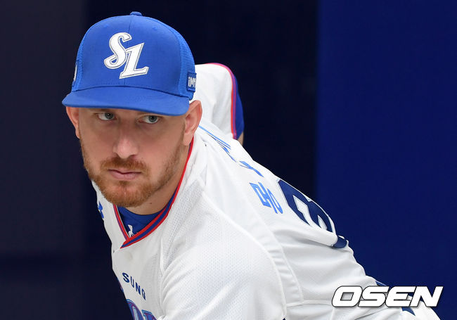 삼성 새 외국인 투수 몽고메리가 포즈를 취하고 있다. 2021.07.07 /sunday@osen.co.kr