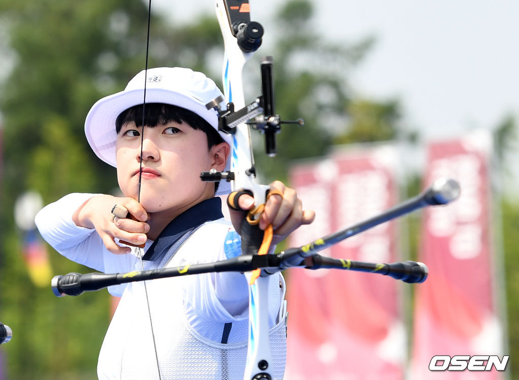 양궁 안산이 활시위를 당기고 있다. 2021.06.28 /sunday@osen.co.kr