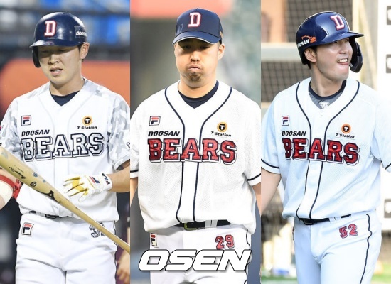 [사진] 좌측부터 정수빈-유희관-김재호