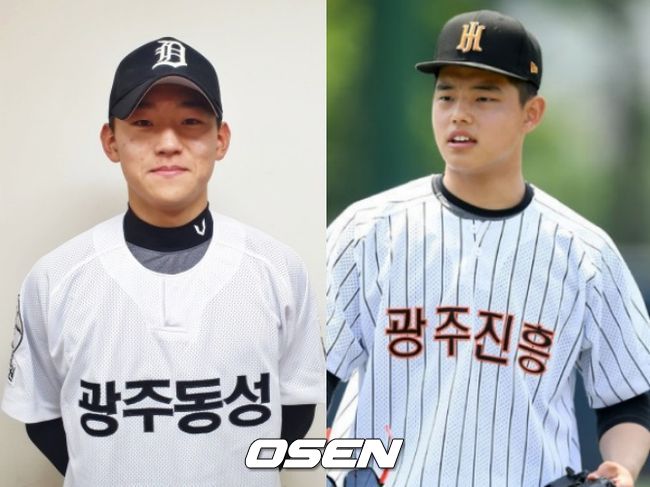 광주 동성고 김도영과 진흥고 투수 문동주(왼쪽부터).