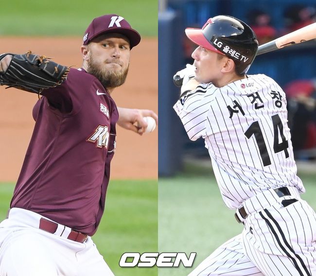 [사진] 키움 히어로즈 요키시(왼쪽), LG 트윈스 서건창. /OSEN DB