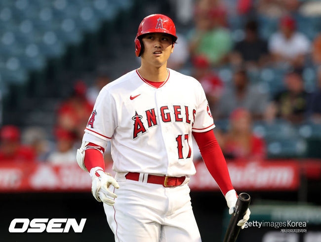 [사진] 오타니는 2021년 9월 7일(한국시간) 미국 캘리포니아주 애너하임 에인절 스타디움에서 열린 ‘2021 메이저리그’ 텍사스 레인저스와 홈경기에서 4타수 무안타에 그쳤다. ⓒGettyimages(무단전재 및 재배포 금지)