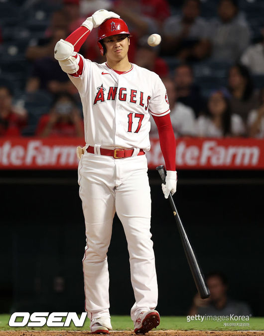 [사진] 오타니는 2021년 9월 7일(한국시간) 미국 캘리포니아주 애너하임 에인절 스타디움에서 열린 ‘2021 메이저리그’ 텍사스 레인저스와 홈경기에서 4타수 무안타에 그쳤다. ⓒGettyimages(무단전재 및 재배포 금지)