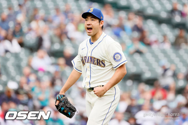 [사진] 기쿠치는 2021년 9월 13일(한국시간) 미국 워싱턴 시애틀 T-모바일 파크에서 열린 ‘2021 메이저리그’ 애리조나 다이아몬드백스와 홈경기에서 선발 등판해 5이닝 동안 6피안타 8탈삼진 1볼넷 1실점으로 호투했지만 승수 사냥에 실패했다. ⓒGettyimages(무단전재 및 재배포 금지)