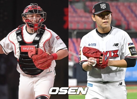 KT 위즈 포수 허도환(좌)과 투수 소형준 / OSEN DB