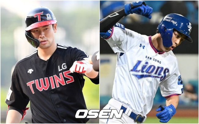 LG 트윈스 외야수 홍창기(왼쪽), 삼성 라이온즈 외야수 구자욱./OSEN DB