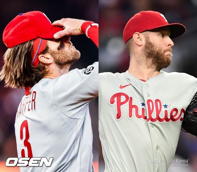 [사진] 필라델피아 필리스 브라이스 하퍼(왼쪽), 잭 휠러. ⓒGettyimages(무단전재 및 재배포 금지)