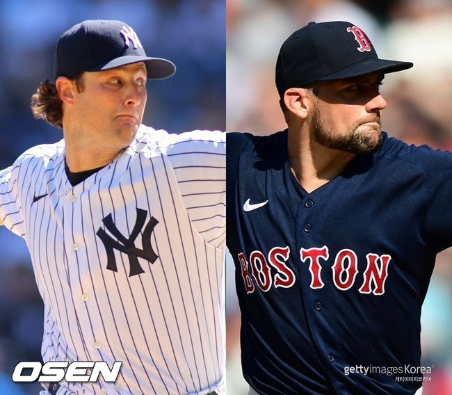 [사진] 뉴욕 양키스 게릿 콜(왼쪽), 보스턴 레드삭스 네이선 이볼디. ⓒGettyimages(무단전재 및 재배포 금지)